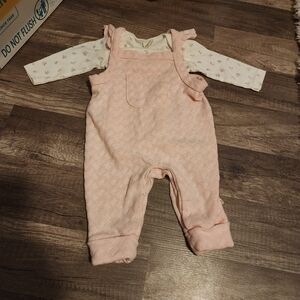 Pink Baby Overalls with White Floral Onesie 0-3M